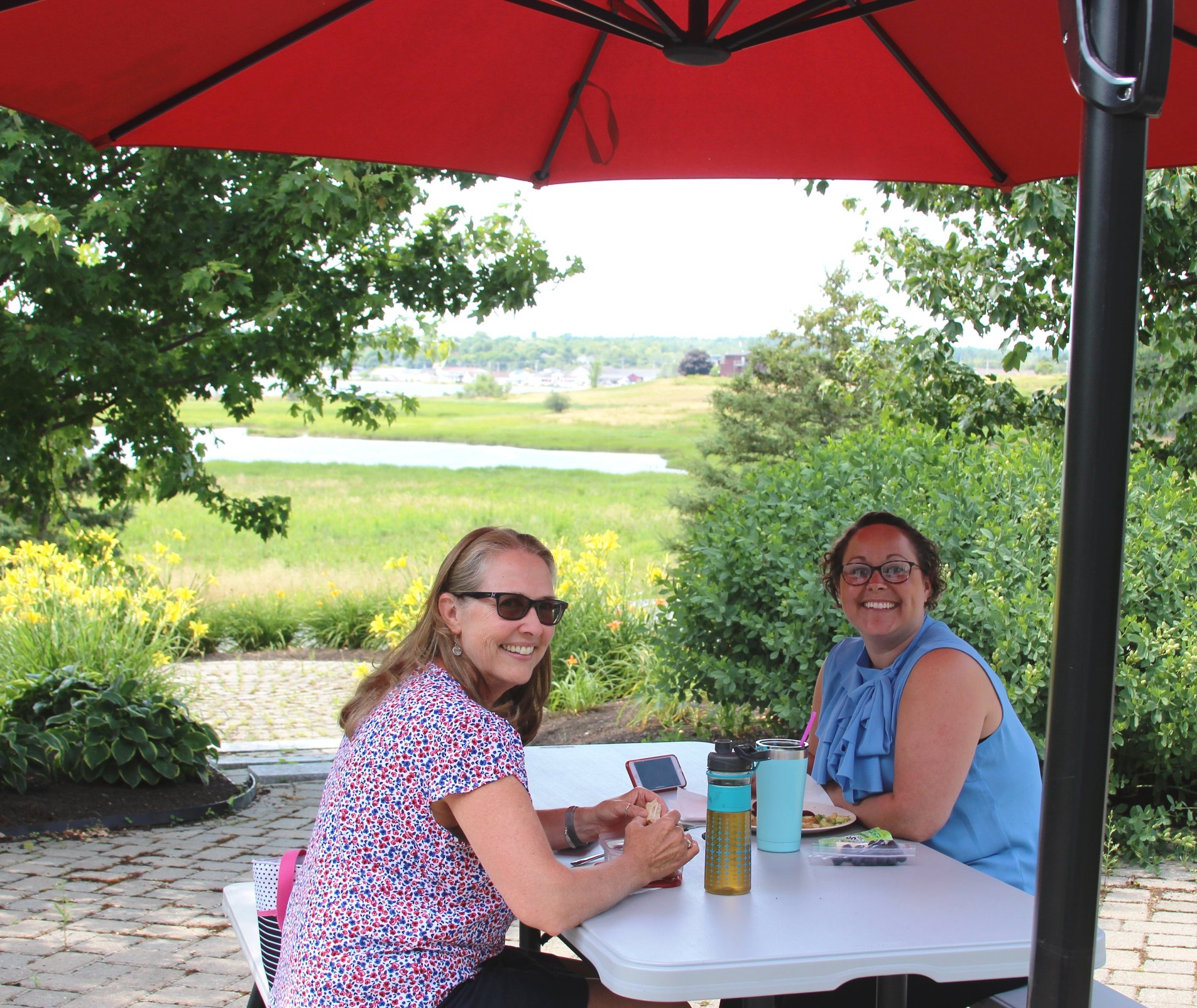 Grace and Devon took advantage of a glorious summer weather day by enjoying lunch on the patio