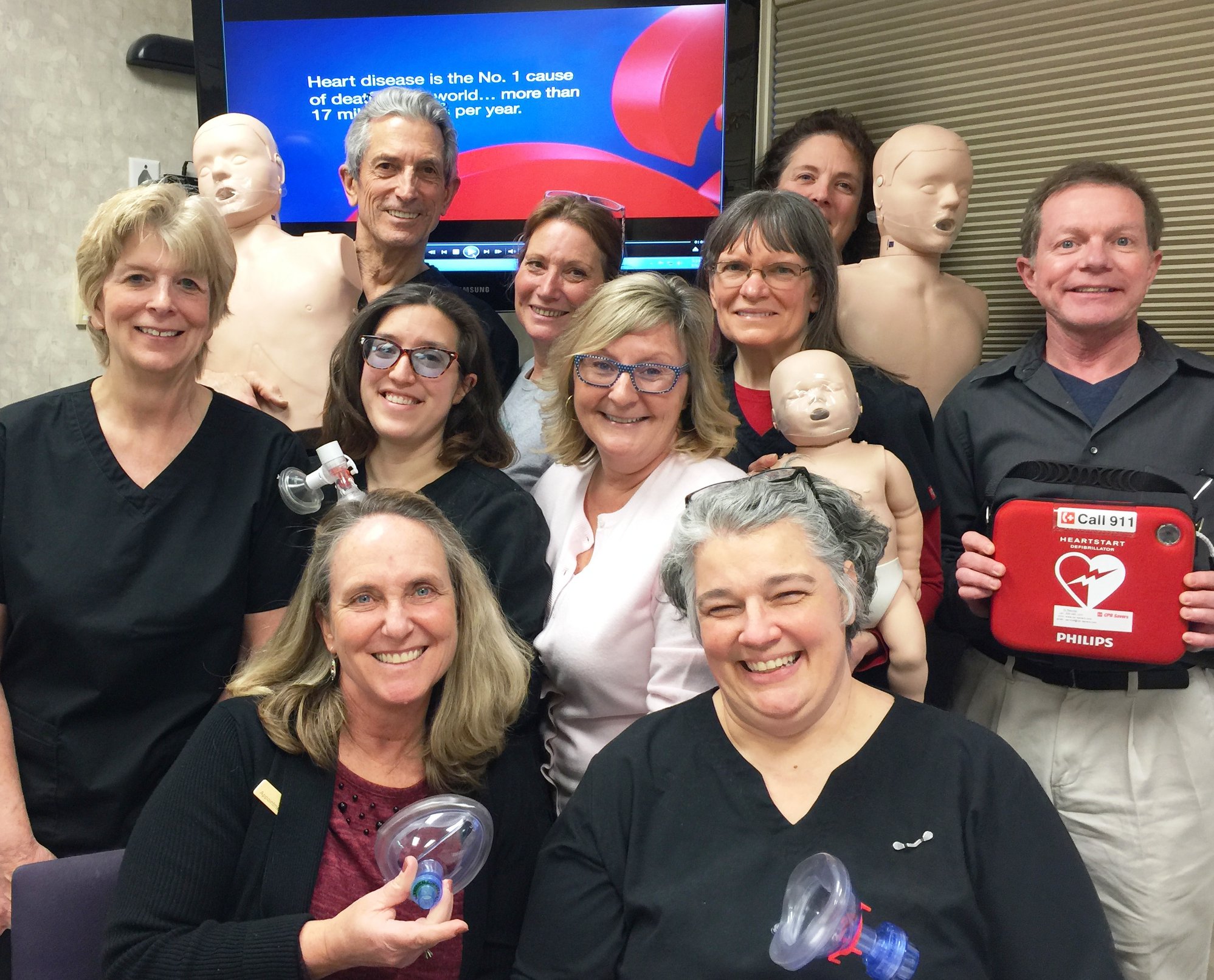 Machias Dental team getting recertified in Basic Life Support by Mardi Russ of Downeast CPR